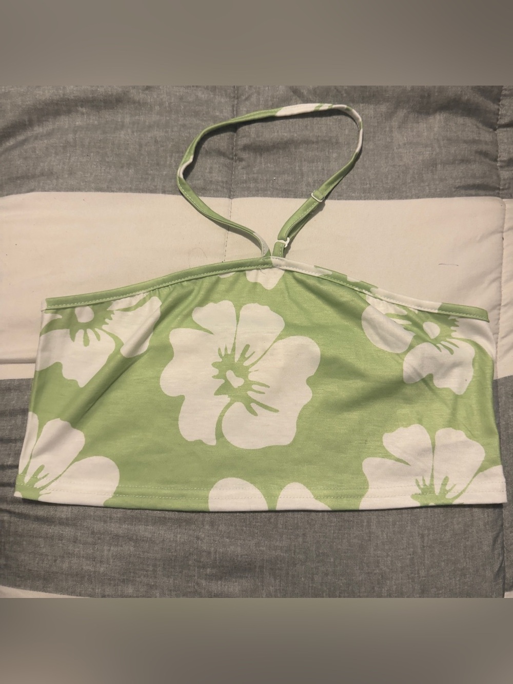 SHEIN Green and White Floral Halter Crop Top
